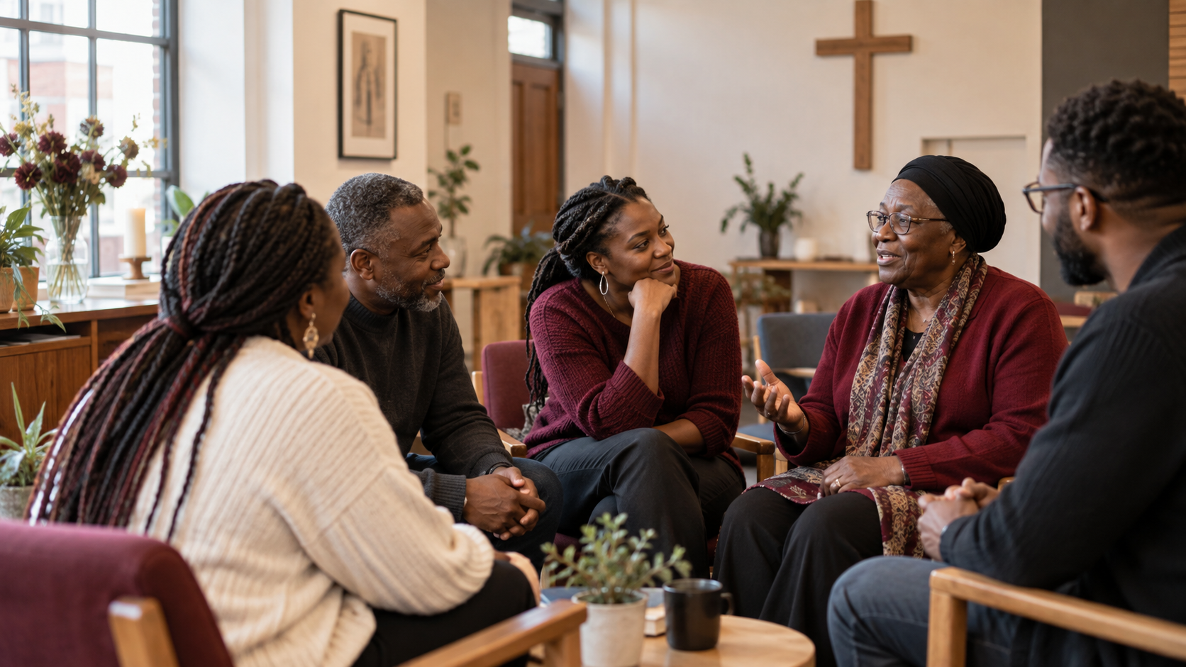 Illustrative Black British church conversation