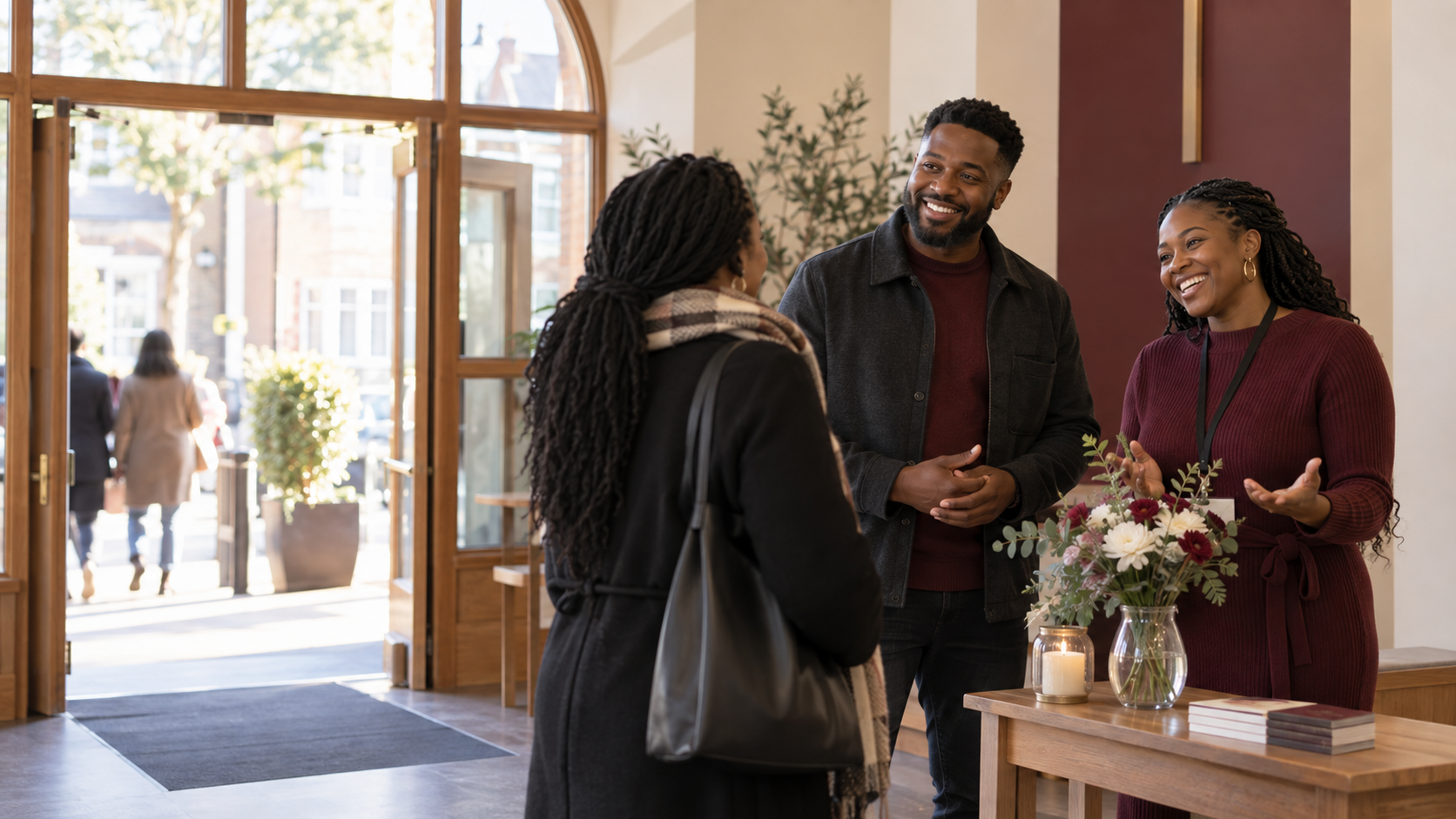 Illustrative Black British welcome team